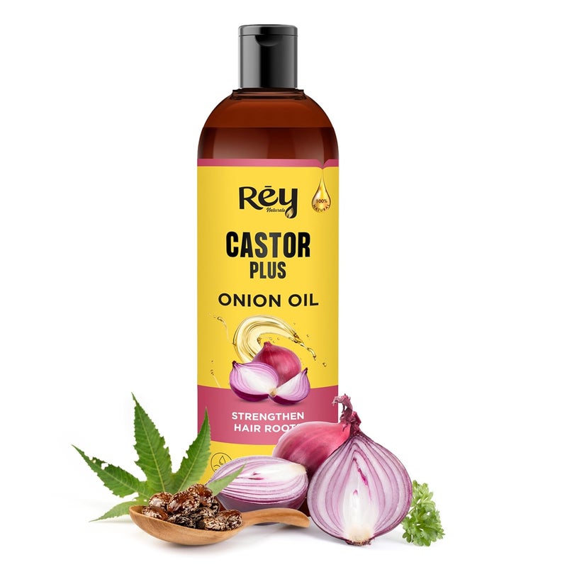 Rey Naturals Rey Naturals Castor Oil Plus Onion Hair Oil For Hair Growth I Onion Oil For Hair Growth Strong Hair Roots Onion Oil For Hair Fall Control Castor Oil For Hair Growth For Men Women 100ml - Image 1