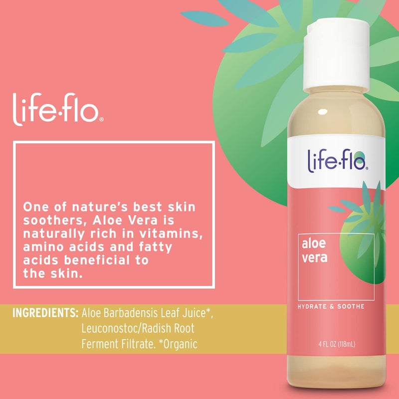 LIFE-FLO Aloe Vera, Soothing Moisture for Dry Skin Care, Calms Redness, Conditions & Hydrates Skin with Organic Aloe Vera Juice, No Synthetic Thickeners or Fillers, Not Tested on Animals, 4 FL OZ - Image 2