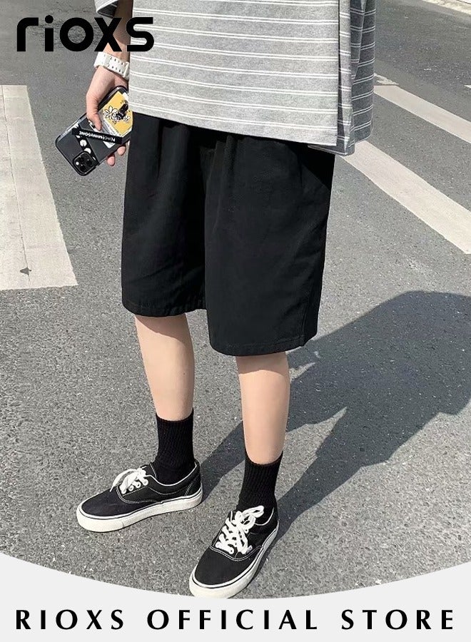 RIOXS Men's Casual Shorts,Knee Length Shorts,Elastic Waist Short Pants,Stretch Business Shorts For Men,Straight Leg Cargo Shorts With Pockets For Sports Work Or Daily Wear,Gift For Dad Brother Boyfriend Husband  - Image 2