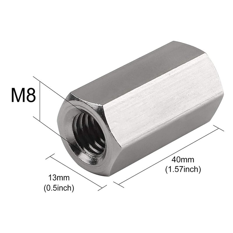 TOPPROS Pack of 4 M8 X 1.25-Pitch 40 mm Length Metric Hex Coupling Nut 304 Stainless Steel Rod Coupling Nuts - Image 4