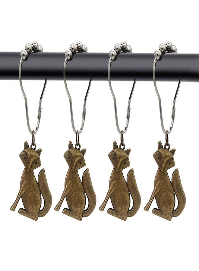12 Pcs Fox Shower Curtain Hooks for Bathroom, Rust Proof Stainless Steel Decorative Shower Curtain Rings for Forest Animal Theme Bath Decor Room Bedroom Living Room (Bronze) - Image 1