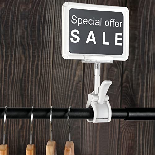 Mlici Acrylic Sign Holder with Clamp, 6 x 9 Inch Double Head Display Clips with PVC Card Protector, Rotating Sign Price Tag Clip On Sign Display for Hangrails or Tubes (Pack of 7) (White) - Image 5