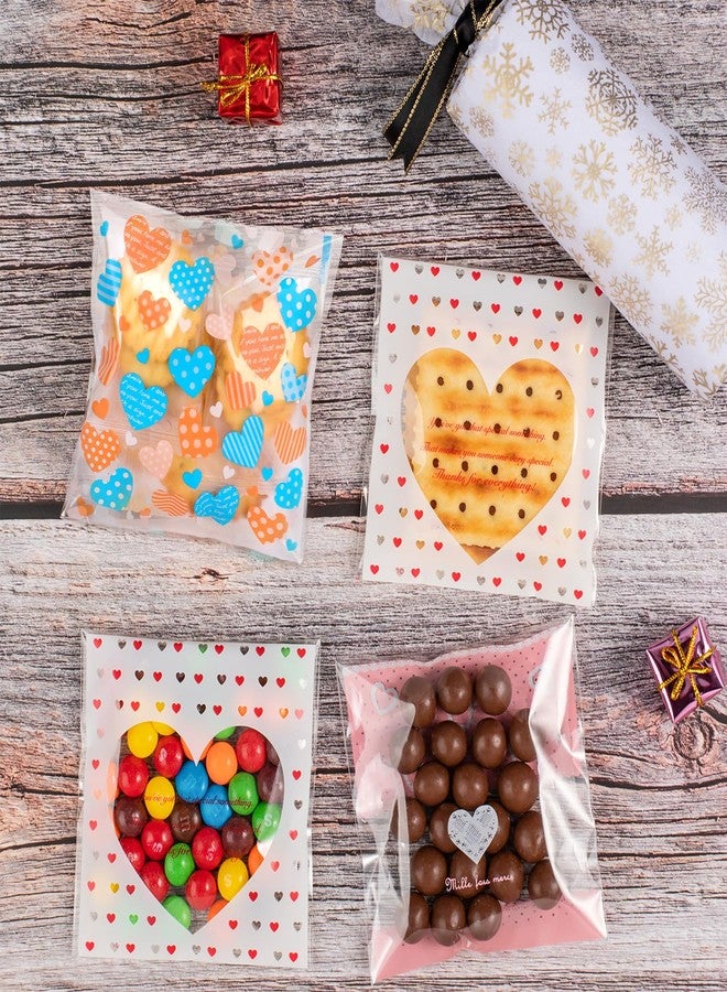 Whaline 400 Pieces Valentine Cellophane Bags Love Heart Printed Cookie Treat Bag Red Pink Heart Self-Adhesive Candy Packing Clear Plastic Gifts Goodies Party Favor, 4 Style - Image 5