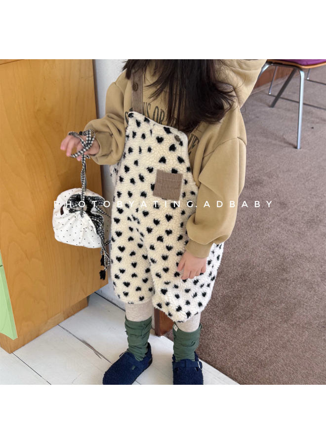 Sweetheart New Kids' Clothing Autumn Winter Style Children's Korean Style Fleece-lined Overalls Girls Boys Pants - Image 4