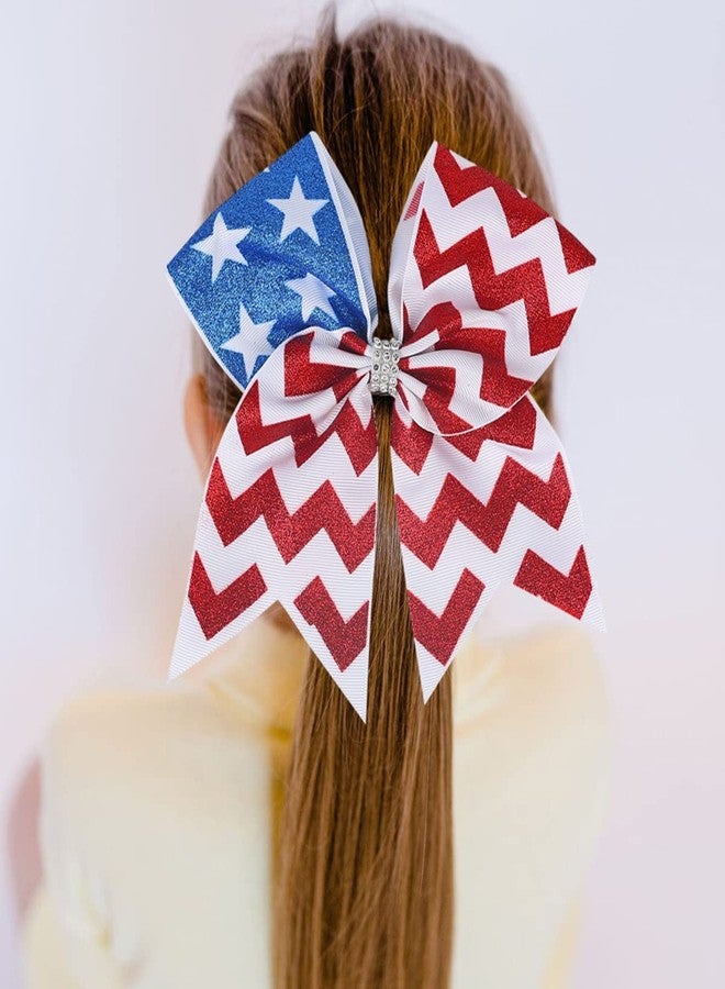 Doneace 4th of July Patriotic Hair Ties, Elastic Ponytail Holders with American Flag Bows and Grosgrain Bands - Independence Day Hair Decorations and Accessories for Women and Kids (1PCS) - Image 1