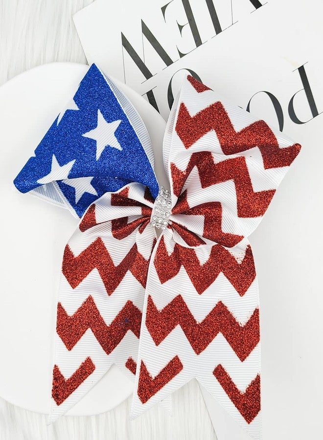 Doneace 4th of July Patriotic Hair Ties, Elastic Ponytail Holders with American Flag Bows and Grosgrain Bands - Independence Day Hair Decorations and Accessories for Women and Kids (1PCS) - Image 2