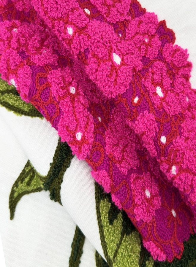 Alysheer Hydrangea Embroidered Decorative Throw Pillow Covers 18"x 18" Set of 2, Summer Floral Tufted Patterned Hot Pink Cotton Cushion Cases for Couch Bed Living Room Decor - Image 4