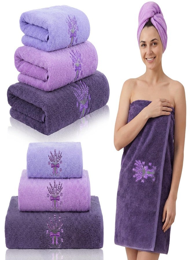 Gilprop 3 Pcs Lavender Embroidered Bath Cotton Towels Set Including 1 Bath Towel 1 Hand Towel and 1 Wash Cloth, Lavender Purple Towels Gift Set for Kitchen Bathroom Gym Spa Decorations - Image 4