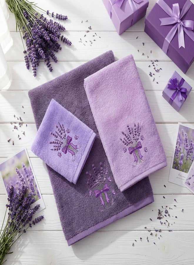 Gilprop 3 Pcs Lavender Embroidered Bath Cotton Towels Set Including 1 Bath Towel 1 Hand Towel and 1 Wash Cloth, Lavender Purple Towels Gift Set for Kitchen Bathroom Gym Spa Decorations - Image 2