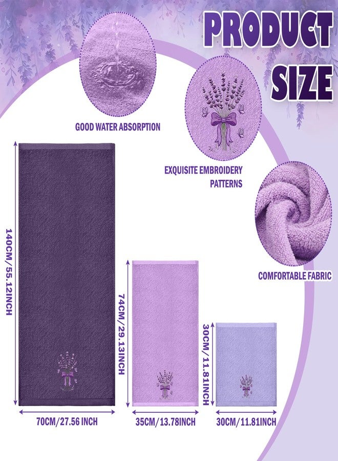 Gilprop 3 Pcs Lavender Embroidered Bath Cotton Towels Set Including 1 Bath Towel 1 Hand Towel and 1 Wash Cloth, Lavender Purple Towels Gift Set for Kitchen Bathroom Gym Spa Decorations - Image 3