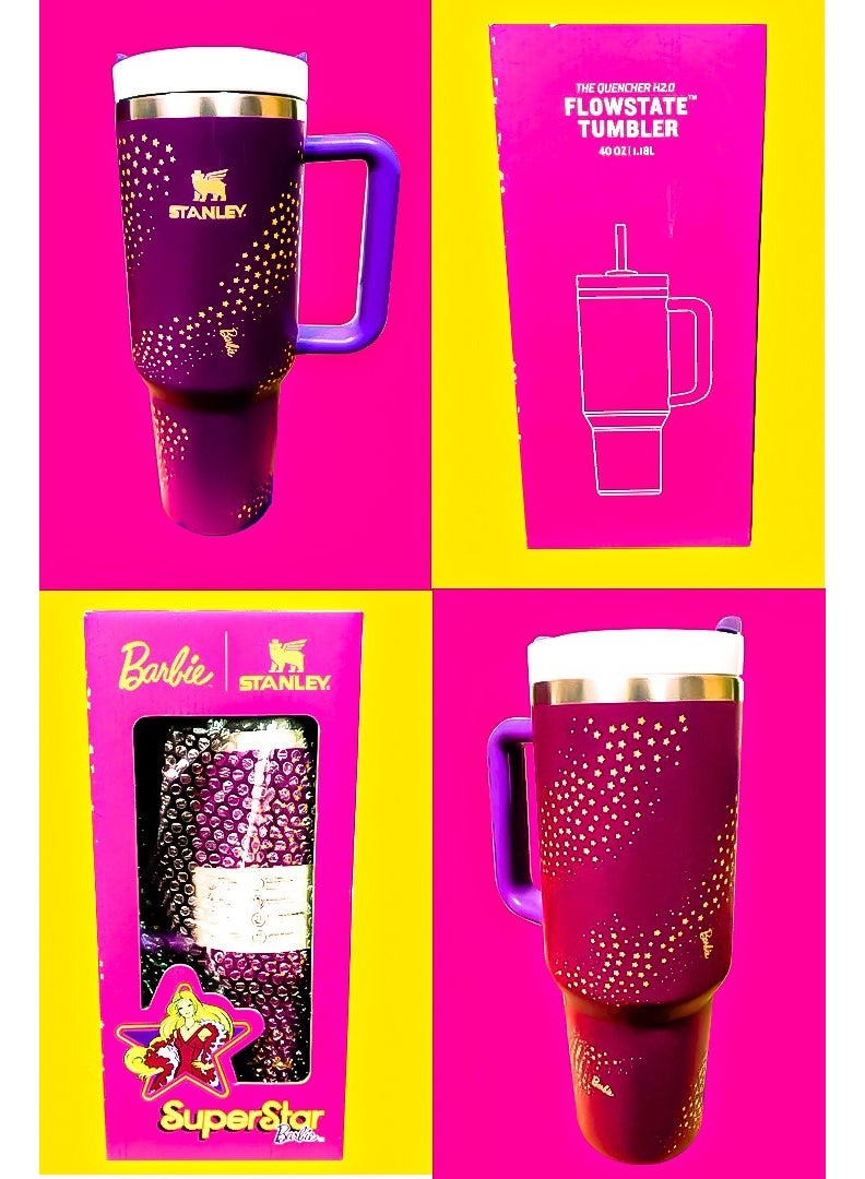 Stanley x Barbie 40oz Tumbler Limited Edition Stainless Steel Travel Mug with Reusable Straw BPA Free Eco Friendly and Dishwasher Safe Featuring Leakproof FlowState Lid and Double Wall Insulation to Keep Drinks Hot for 16 Hours and Cold for 24 Hours Slim Base Fits Most Car Cup Holders with Durable Ergonomic Handle for Use at Home Work Travel or On the Go - Image 2