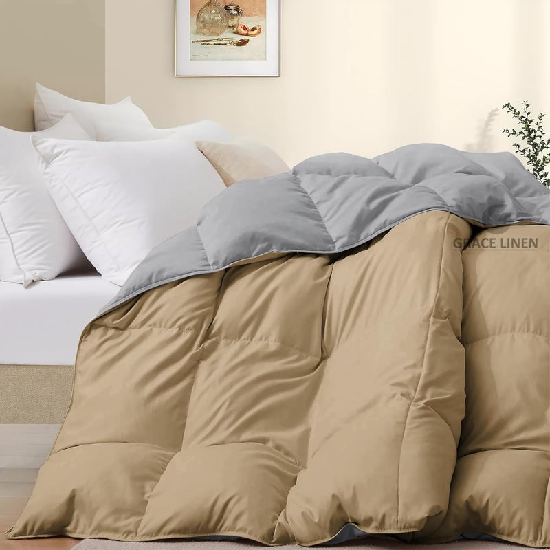 Grace Linen 400 GSM Heavy Winter Comforter for Double Bed Size 90X100 Reversible Restful Sleep Soft Microfiber Double Bed ComforterQuiltDuvetBlanket BeigeSilver Grey - Image 3