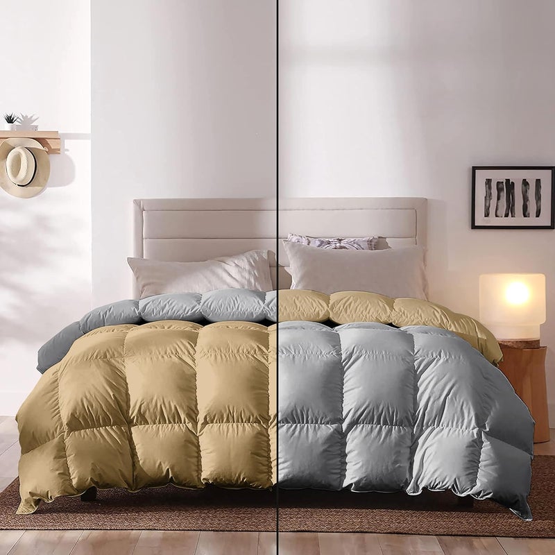 Grace Linen 400 GSM Heavy Winter Comforter for Double Bed Size 90X100 Reversible Restful Sleep Soft Microfiber Double Bed ComforterQuiltDuvetBlanket BeigeSilver Grey - Image 1