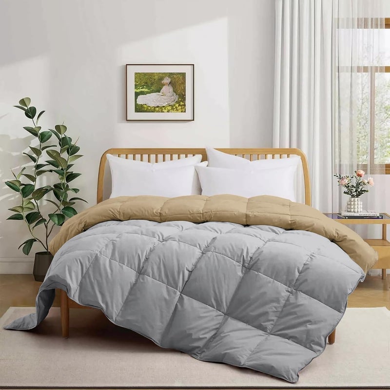 Grace Linen 400 GSM Heavy Winter Comforter for Double Bed Size 90X100 Reversible Restful Sleep Soft Microfiber Double Bed ComforterQuiltDuvetBlanket BeigeSilver Grey - Image 2