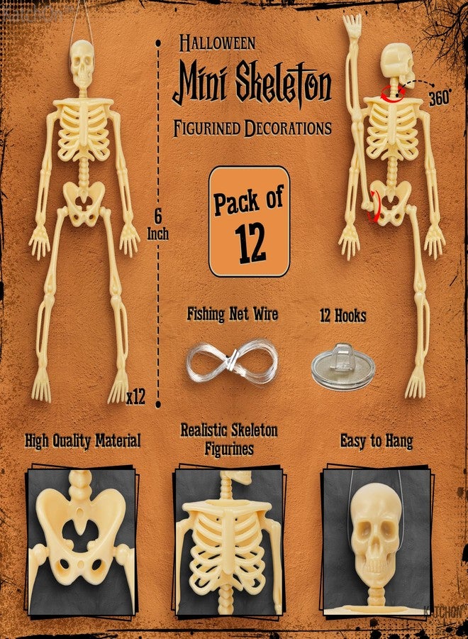 كاتشون، عبوة ضخمة من 12 مجسم هيكل عظمي للهالوين - 6 بوصات | مجسم هيكل عظمي صغير لتزيين المنزل في الهالوين | هياكل عظمية صغيرة لتزيين حفلات الهالوين المخيفة | ديكور هيكل عظمي لحفلة يوم بو - Image 2