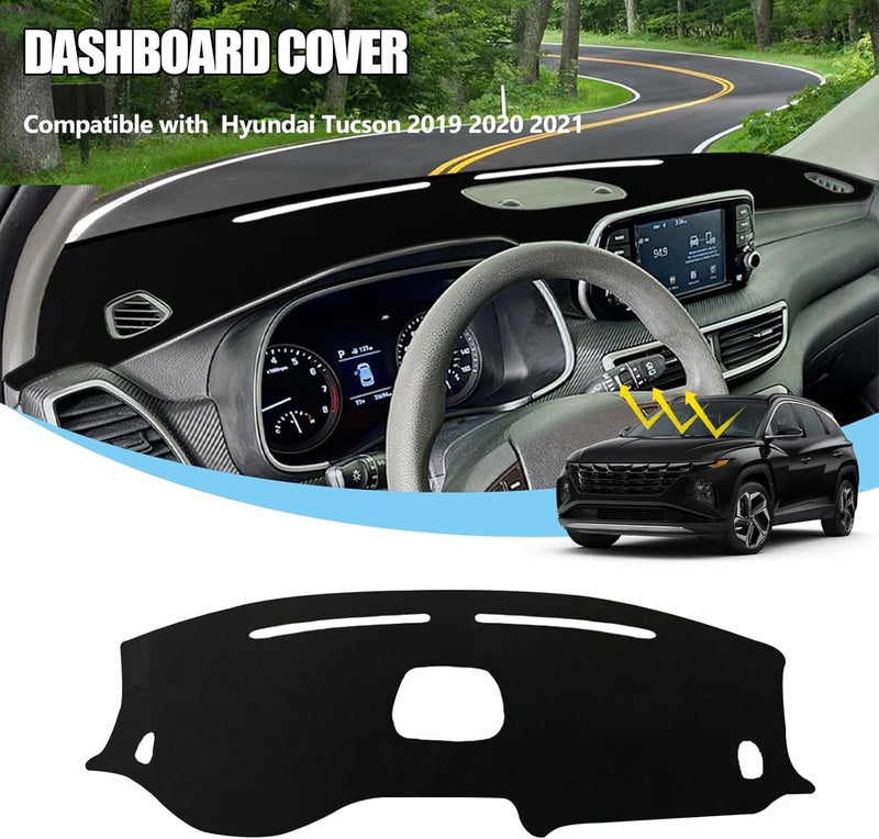 Xhfarce Dash Cover Fit for Hyundai Tucson 2019 2020 2021 Accessories(with Audio Hole) Anti-Skid Center Console Protector Cover Mat Car Dashboard Cover Sunshade Glare UV Rays Protector -Black Edge - Image 3