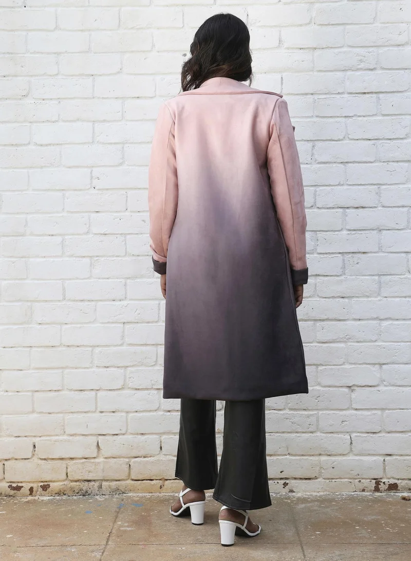 Campus Sutra Women's Pink & Purple Ombre Long Coat With Flap Pocket