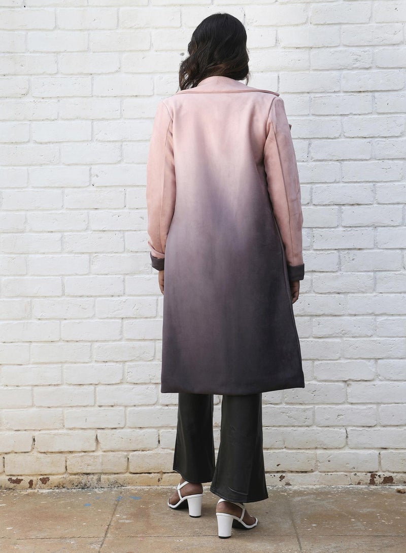 كامبوس سوترا Women's Pink & Purple Ombre Long Coat With Flap Pocket  - Image 3