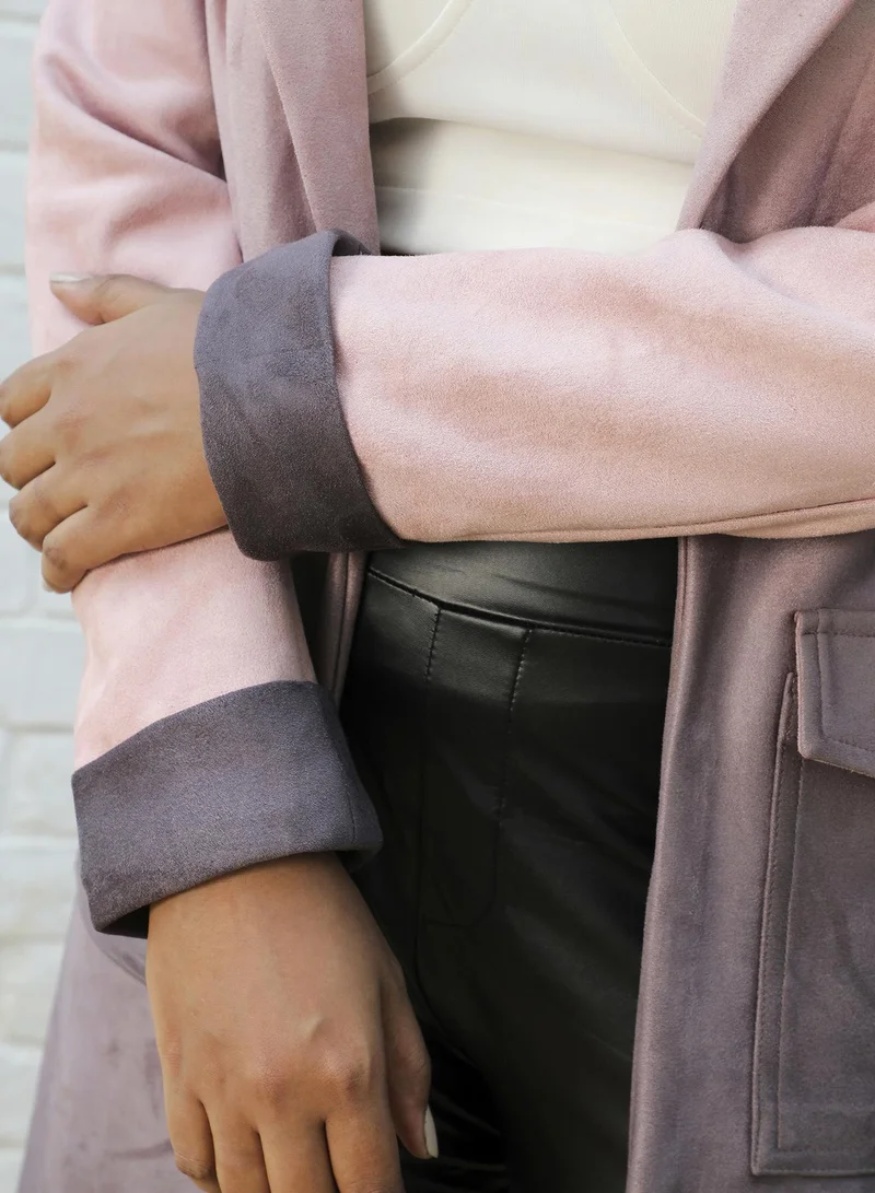 Campus Sutra Women's Pink & Purple Ombre Long Coat With Flap Pocket