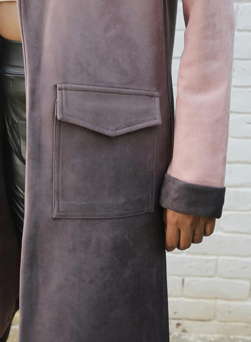 Campus Sutra Women's Pink & Purple Ombre Long Coat With Flap Pocket