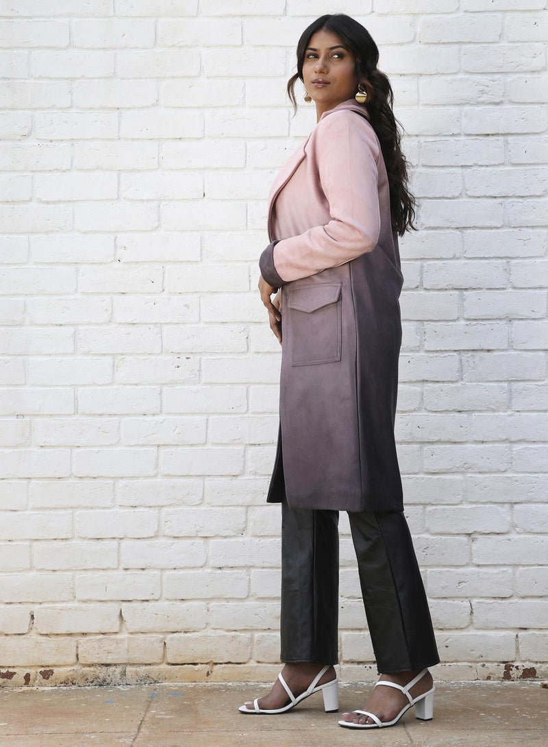 كامبوس سوترا Women's Pink & Purple Ombre Long Coat With Flap Pocket  - Image 2