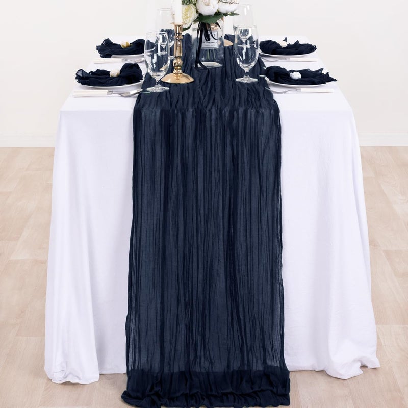 DeZerlor 6 Pack Christmas Table Runner Navy Blue Cheesecloth Table Runner Boho Gauze Table Runner 120 inches Long Winter Table Decor for Wedding Baby Shower Xmas Party Decorations - Image 3