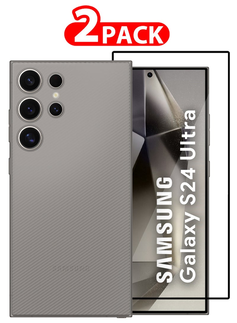 CATANES ( for Galaxy S24 Ultra )2Packs, Case Air Skin Line Design Back Cover Sturdy Durable Ultra-Thin Case Drop Protection Cover Clear with Shock Proof Screen Protector- Dark Grey - Image 1