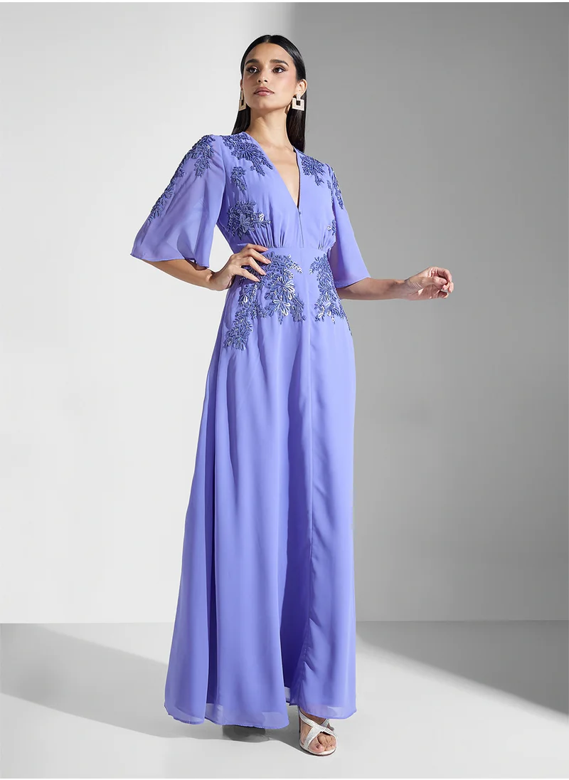 هوب اند ايفي Embellished Plunge Neck Maxi Dress