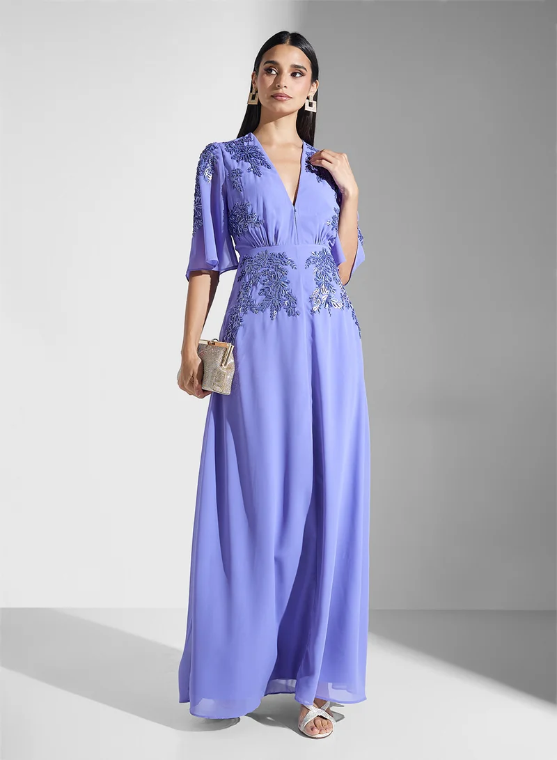 Hope & Ivy Embroidered Chiffon Dress