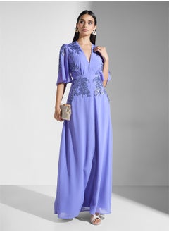 Hope & Ivy Embellished Plunge Neck Maxi Dress  - Image 4