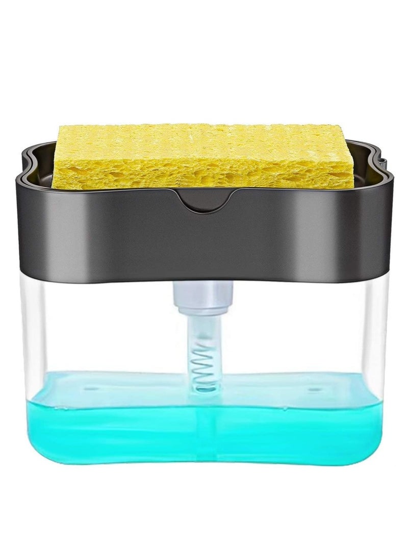 SYOSI 2-in-1 Kitchen Soap Dispenser with Sponge Holder, High-Quality Countertop Pump for Easy Refills, Stylish Dark Gray Finish - Image 1
