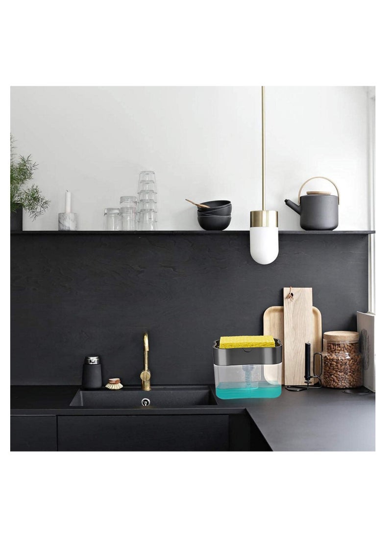 SYOSI 2-in-1 Kitchen Soap Dispenser with Sponge Holder, High-Quality Countertop Pump for Easy Refills, Stylish Dark Gray Finish - Image 5