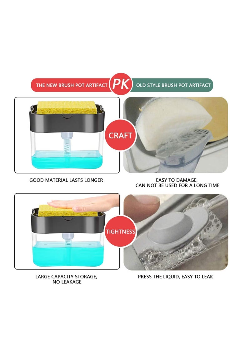 SYOSI 2-in-1 Kitchen Soap Dispenser with Sponge Holder, High-Quality Countertop Pump for Easy Refills, Stylish Dark Gray Finish - Image 4