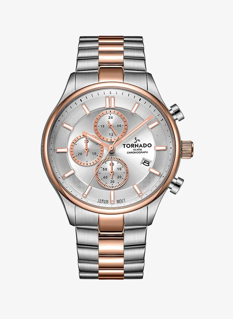 TORNADO Men's Stainless Steel Chronograph Watch T6106B-KBKW - 42x48 mm