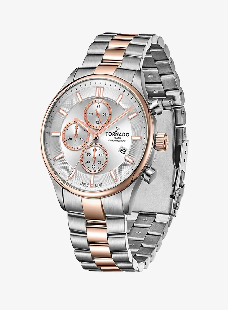 TORNADO Men's Stainless Steel Chronograph Watch T6106B-KBKW - 42x48 mm