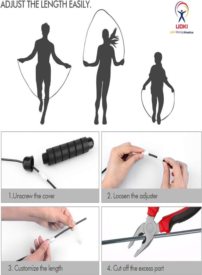 UDKI Adjustable Black Jump Rope with Ball Bearings - PVC Coated Steel Wire Skipping Rope for Fitness, Aerobic Exercise, Speed Training, MMA, Boxing - Tangle-Free, Comfortable Foam Handles - Ideal for Men, Women & Kids - Image 5