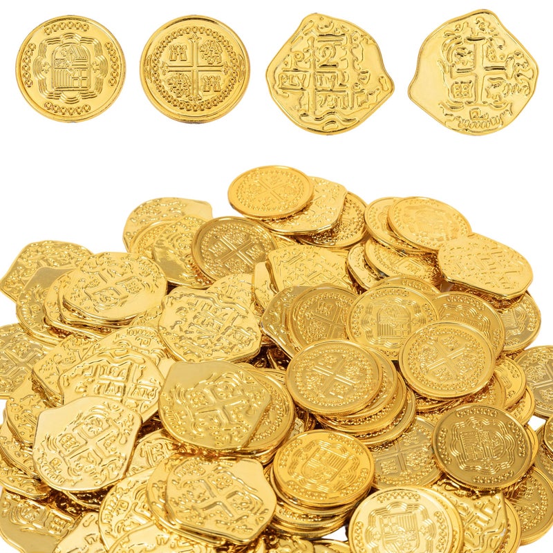 AiFanS Gold Coins - Plastic Pirate Coins, 320 Pcs - Perfect for Pirate Parties (4 Patterns) - Image 1