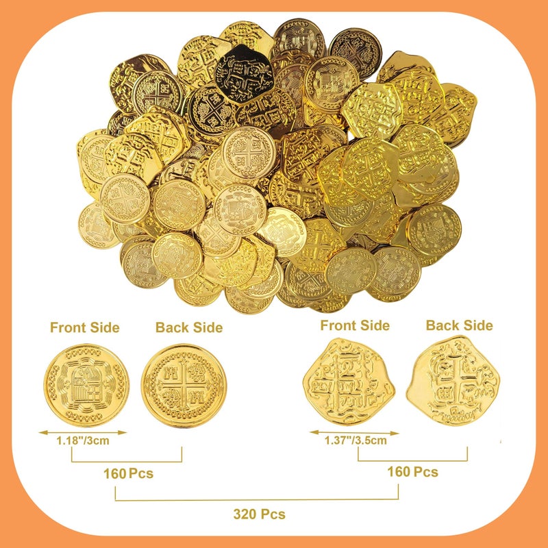 AiFanS Gold Coins - Plastic Pirate Coins, 320 Pcs - Perfect for Pirate Parties (4 Patterns) - Image 2