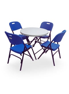 SunBoat Commerce 5-Piece folding dining furniture set [Outdoor & Indoor] 80cm table with four blue chairs  - Image 1