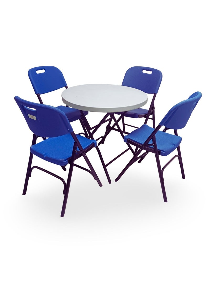 SunBoat Commerce - 5-Piece folding dining furniture set [Outdoor & Indoor] 80cm table with four blue chairs - Image 1