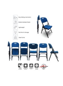 SunBoat Commerce 5-Piece folding dining furniture set [Outdoor & Indoor] 80cm table with four blue chairs  - Image 2