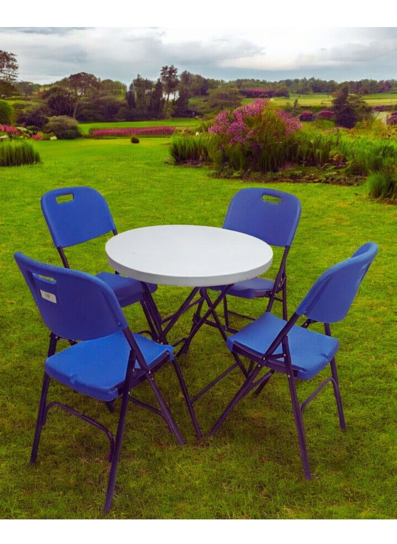SunBoat Commerce - 5-Piece folding dining furniture set [Outdoor & Indoor] 80cm table with four blue chairs - Image 1