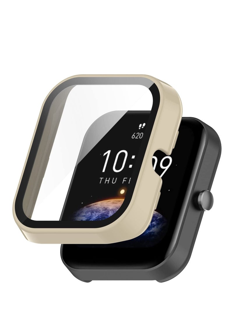 Screen Protector PC Case Cover For Amazfit Bip 3 Bip3 Pro Smart Watch Protective Tempered Cover Bumper Shell Protection Frame (Ivory White) - Image 1
