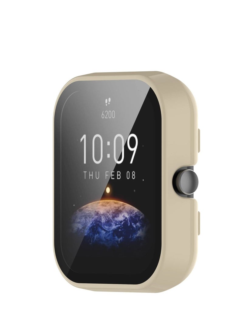 Screen Protector PC Case Cover For Amazfit Bip 3 Bip3 Pro Smart Watch Protective Tempered Cover Bumper Shell Protection Frame (Ivory White) - Image 3