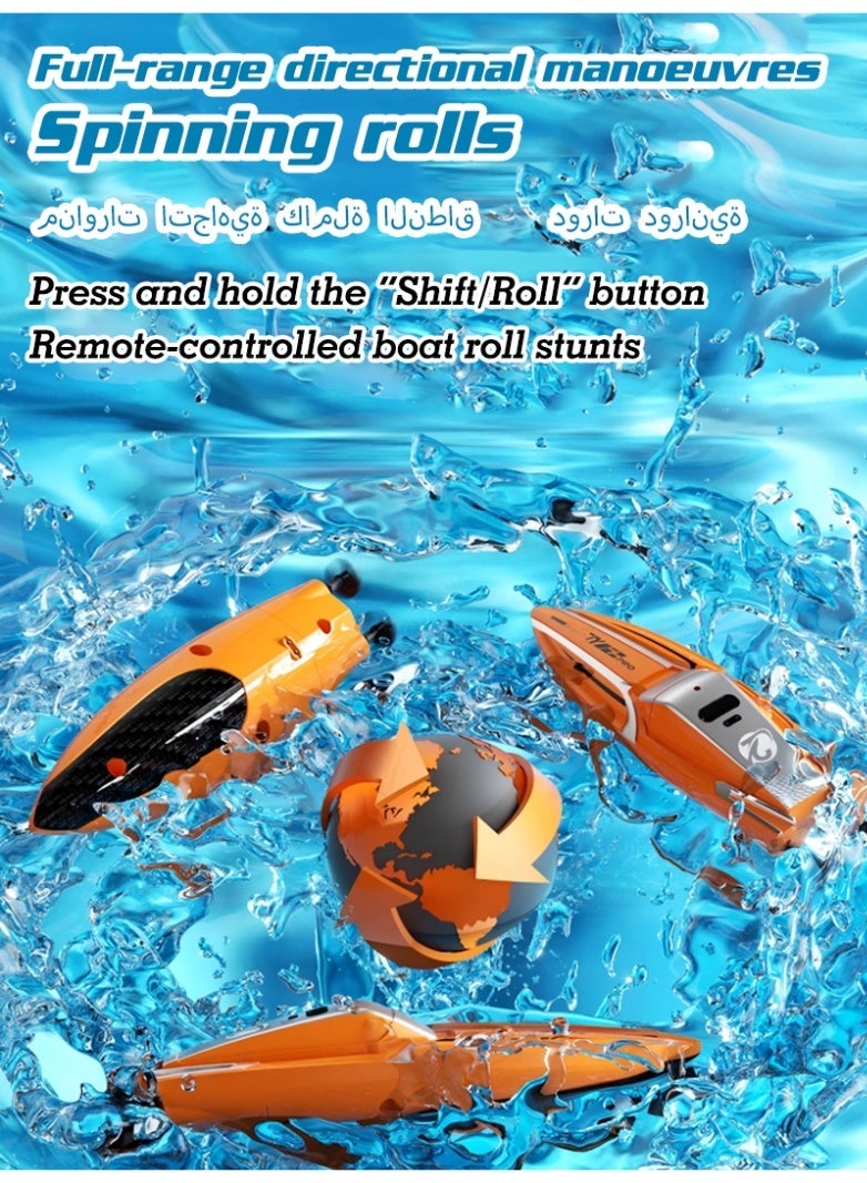 Wireless Mini Remote-Controlled Speedboat Spinning and Tumbling Stunt Remote-Controlled Boat Dual-Motor Powerful Drive Children's Birthday Gift Toy for Children Aged 6 Years and Over - Image 4