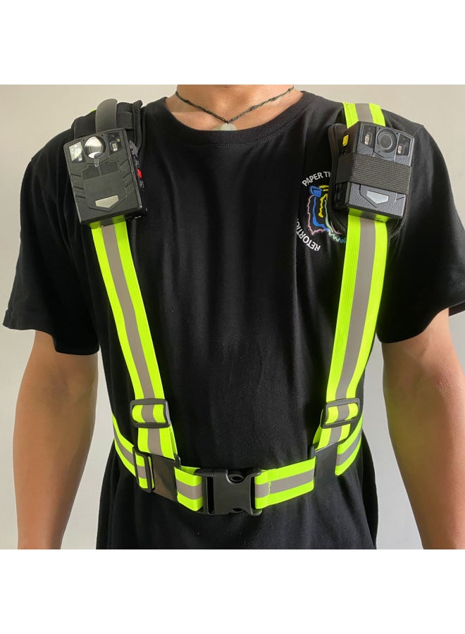 Generic Law Enforcement Recorder Strap Shoulder Strap Belt Reflective Strip Elastic Interphone Fixed Buckle Railway Power-Body Color:Green  - Image 1