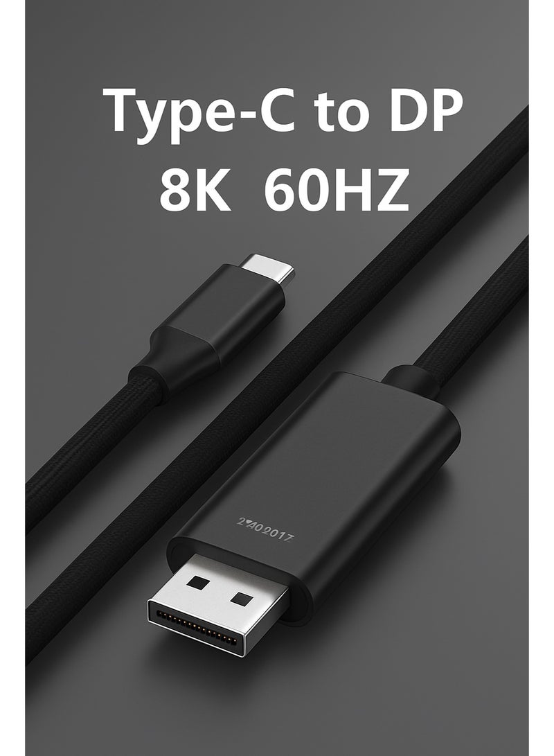 فاسجوس كابل محول من النوع C إلى DP بطول 2 متر (DP 1.4) بدقة 8K، مع تقنية HDR الديناميكية، متوافق مع أجهزة التلفزيون، وسلسلة iPhone 15، وiPad 10/Pro/Air/Mini، وSamsung، وMacBook Pro، وDell XPS، وHuawei P60 Pro - Image 1