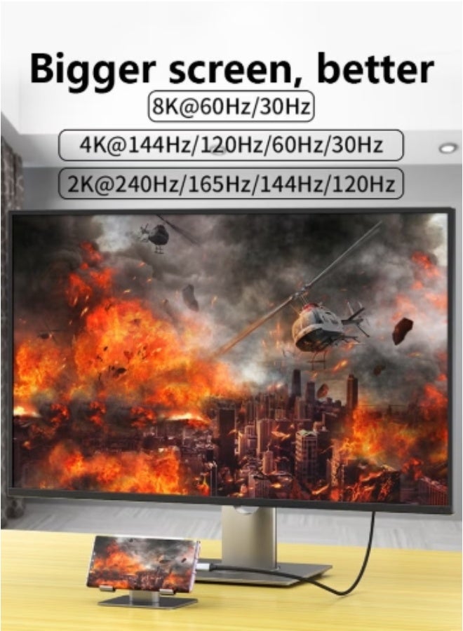 فاسجوس كابل محول من النوع C إلى DP بطول 2 متر (DP 1.4) بدقة 8K، مع تقنية HDR الديناميكية، متوافق مع أجهزة التلفزيون، وسلسلة iPhone 15، وiPad 10/Pro/Air/Mini، وSamsung، وMacBook Pro، وDell XPS، وHuawei P60 Pro - Image 3