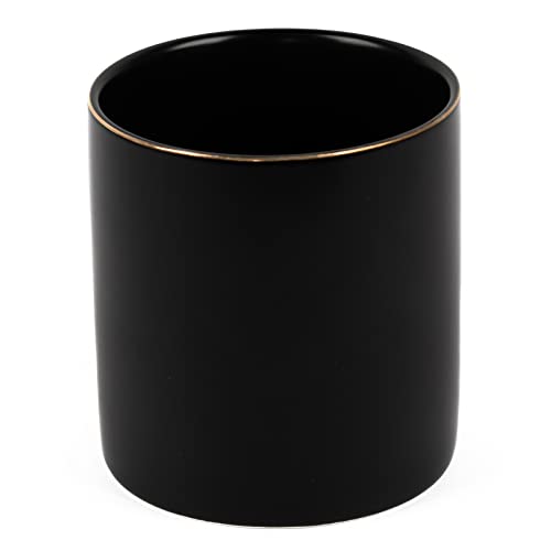 HANKOR Ceramic Pencil Holder for Desk - Cute Gold Trim Pen Aesthetic Makeup Brush Cup Holder Organizer for Desktop Storage Stationery Office Home Supplies, Black - Image 1