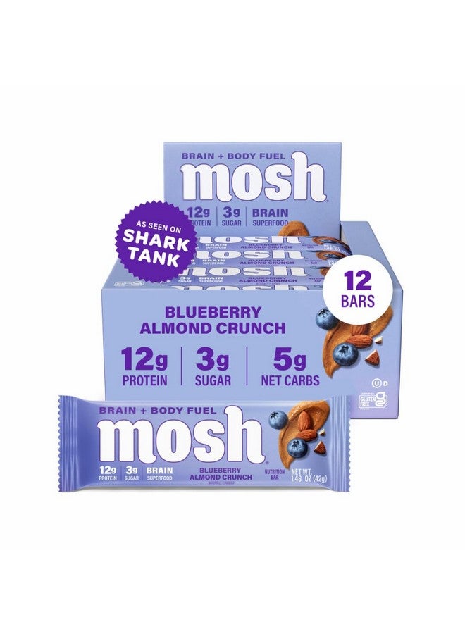 MOSH Blueberry Almond Crunch Keto Protein Bars, High Fiber, Low Carb, Gluten Free, High Protein, Brain Healthy Snack, 12 Count - Image 1